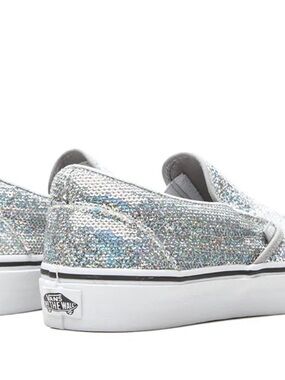 Vans Slip On Silver Holographic Glitter Sequin Sneakers Sz 13